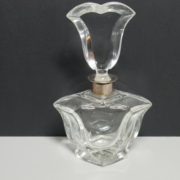 Faceted Glass Perfume Scent Bottle Tulip Stopper Large VTG - Picture 2 of 7